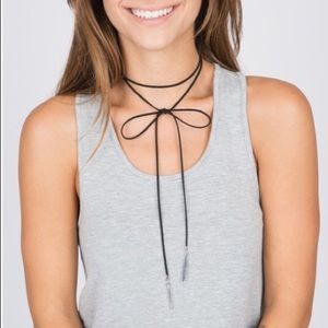 Clement Black Faux Suede Wrap Necklace with silver
